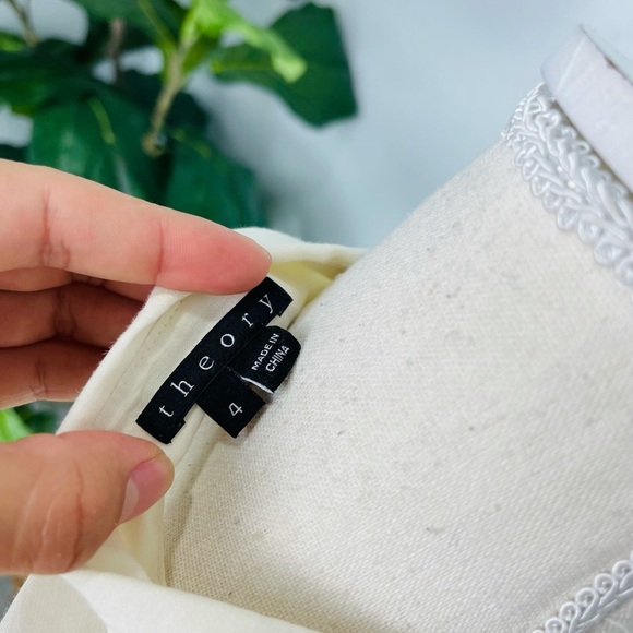 THEORY CREAM OFF WHITE COLLAR BUTTON DOWN SHEERE LINED CREAM DRESS - Picture 6 of 6